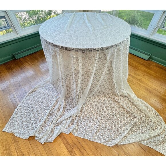 Vintage 70s pleated curtain, off-white floral laced mesh, oversized, for 1 panel - Picture 4 of 10